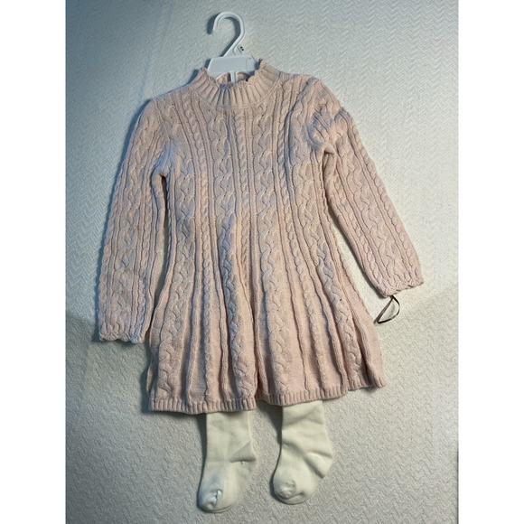 Catherine Malandrino Kids Sweater Dress & Tights Set, 24M, Pink Cable Knit - Picture 1 of 8